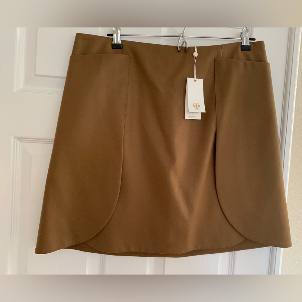 FINAL PRICE NWT Tory Burch Wool Mini Skirt Camel Side Pockets Zipper Lined 12